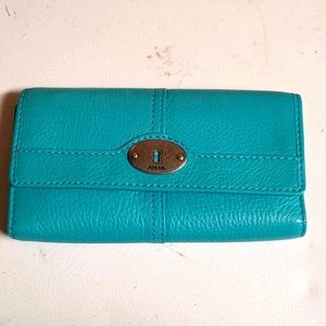 Teal fossil wallet